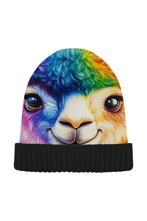 Cute Alpaca Rainbow Llama Beanie for Women Men Winter Hat Reversible Skull Knit Cap