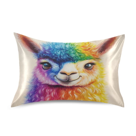 JSTEL Cute Alpaca Rainbow Llama Satin Pillowcase Queen Size Pillow Cases Envelope Closure Bed Pillow Cover, 20 x 30 inch