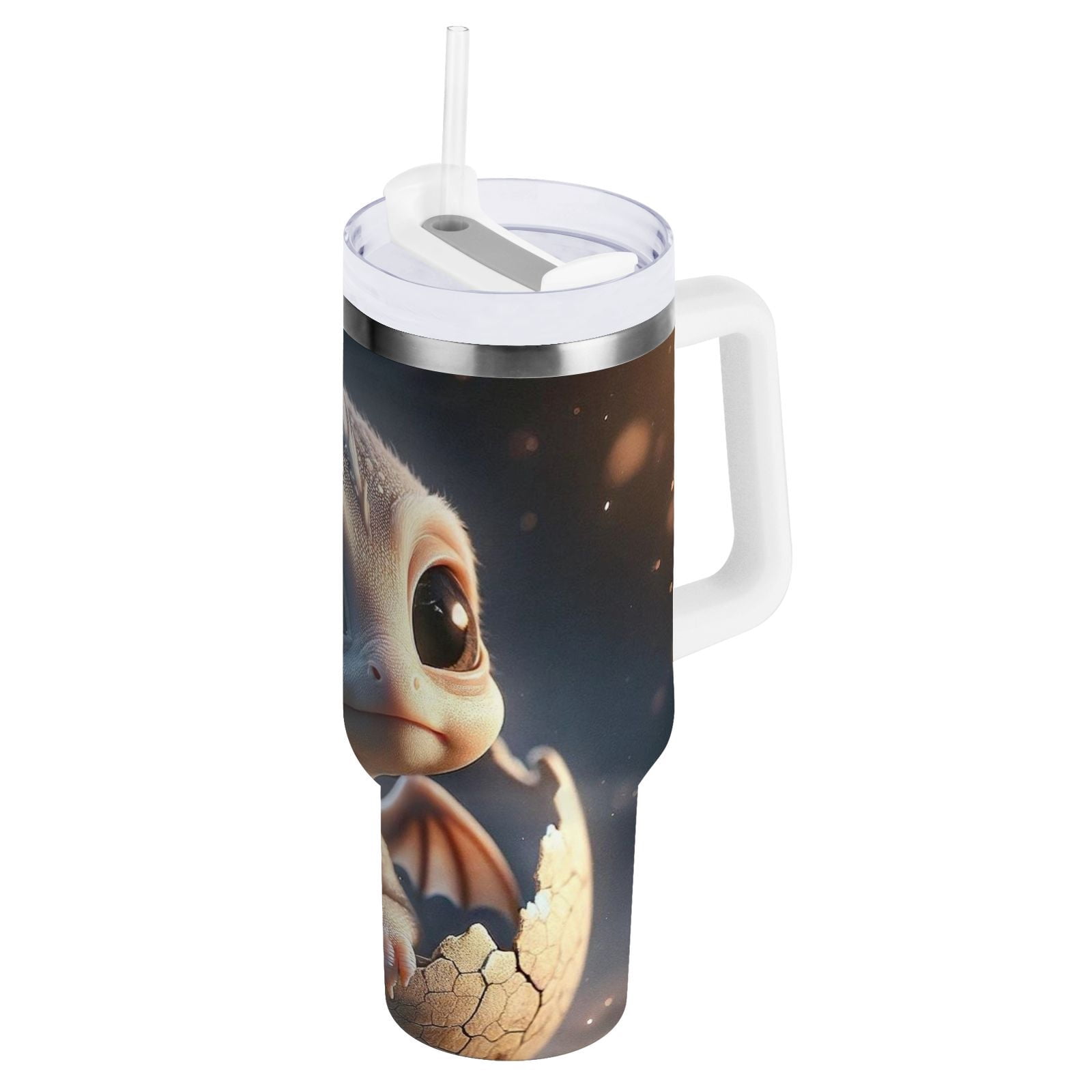 JSTEL Cute Baby Dragon 30 oz Tumbler Stainless Steel Water Bottle Vacuum Insulated Cup with Straw Lid & Handle For Travel Car Cup Holder