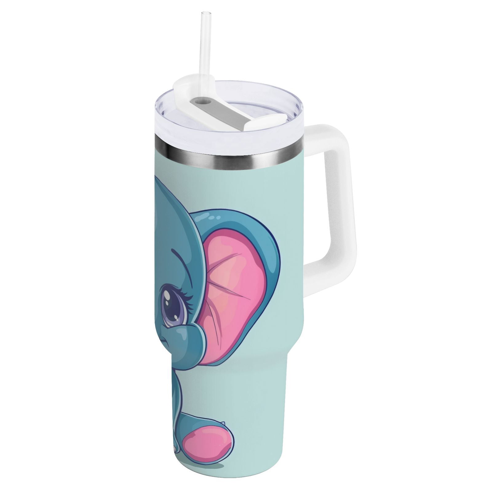 JSTEL Cute Baby Elephant 30 oz Tumbler Stainless Steel Water Bottle Vacuum Insulated Cup with Straw Lid & Handle For Travel Car Cup Holder