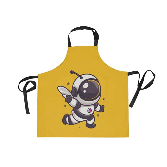 JSTEL Cute Bee Astronaut Cartoon Apron with 2 Pockets for Women Men Adjustable Garden Bib