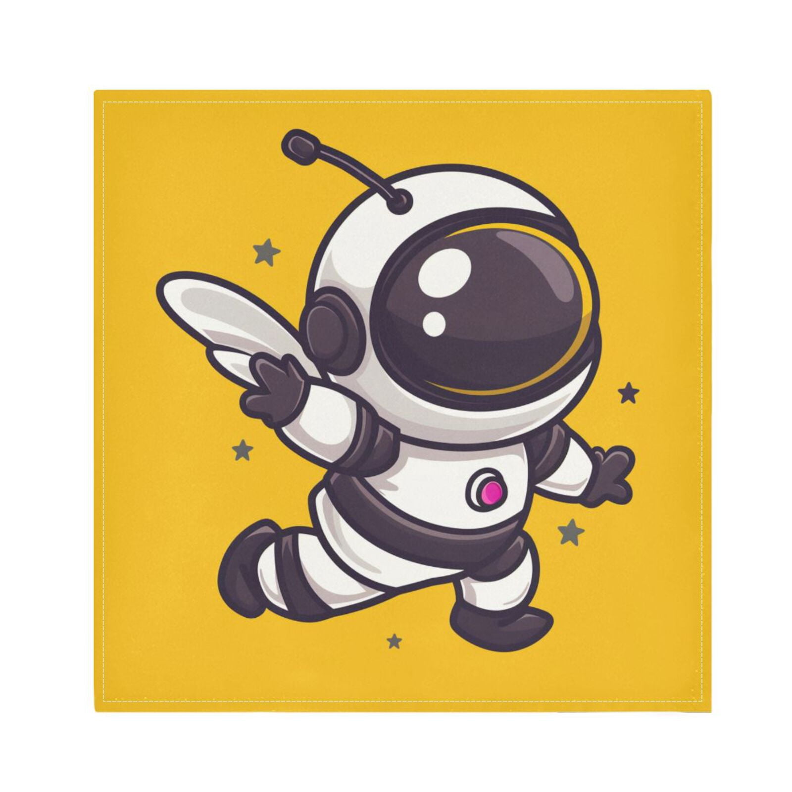 JSTEL Cute Bee Astronaut Cartoon Cloth Napkins Set of 6, 20x20 Inch Washable and Reusable Napkin for Decoupage Dinner Party Everyday Use