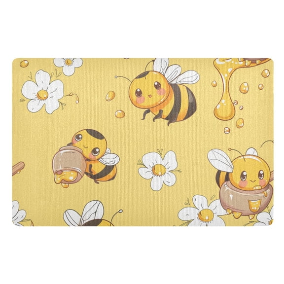 JSTEL Cute Bee Flower Front Door Mat Outside Entrance 32x20 Inch Doormat for Outdoor Indoor Washable Non Slip Floor Mats