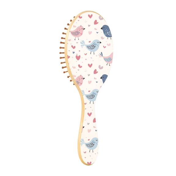 JSTEL Cute Bird Hearts Hair Brush for Women Men Natural Wood Detangler Brushes for All Hair Types Hairbrush for Wet & Dry