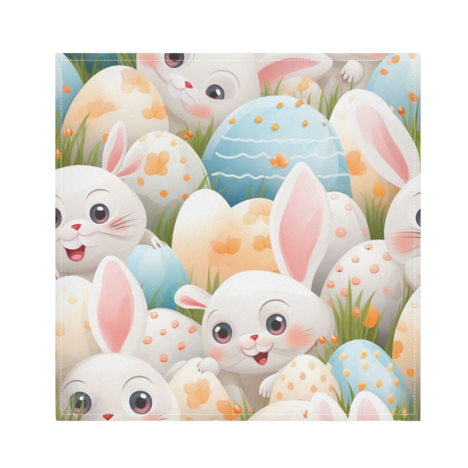 JSTEL Cute Bunny Easter Cloth Napkins Set of 6, 20x20 Inch Washable and Reusable Napkin for Decoupage Dinner Party Everyday Use