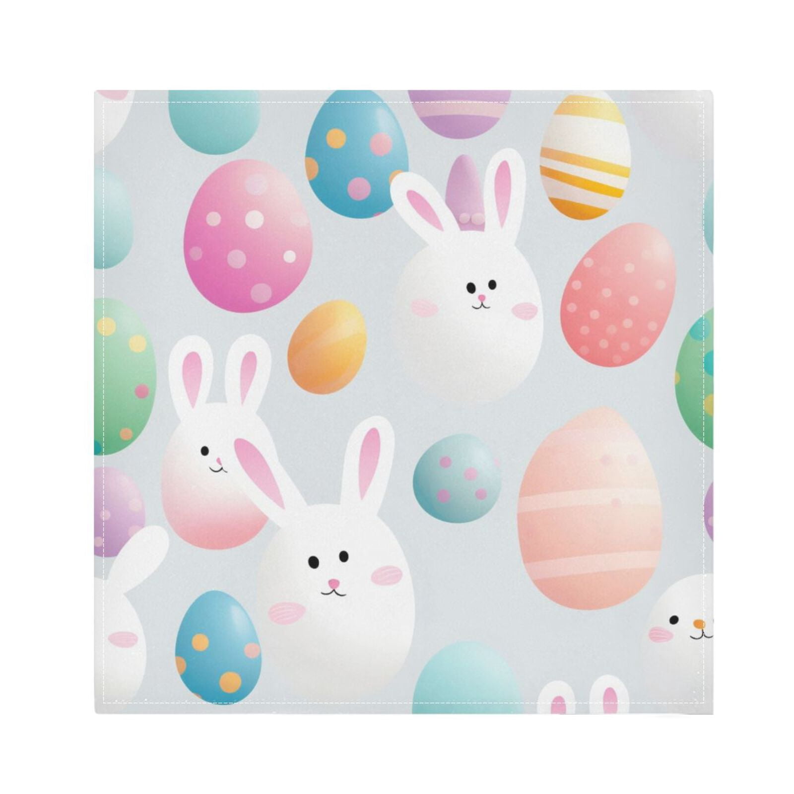 JSTEL Cute Bunny Easter Eggs Cloth Napkins Set of 6, 20x20 Inch Washable and Reusable Napkin for Decoupage Dinner Party Everyday Use