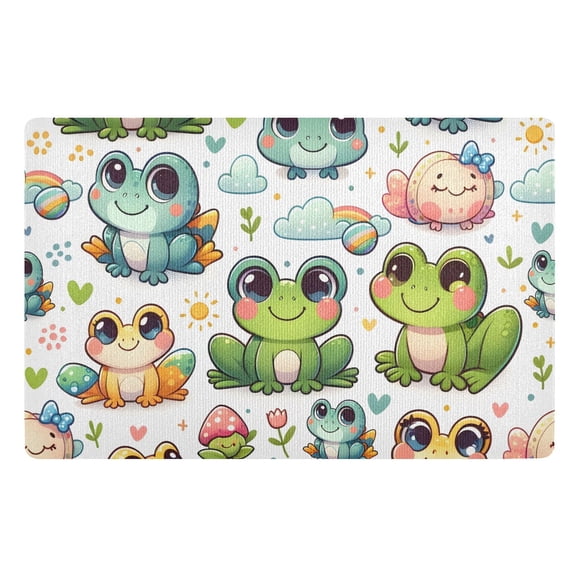 JSTEL Cute Cartoon Frog Front Door Mat Outside Entrance 32x20 Inch Doormat for Outdoor Indoor Washable Non Slip Floor Mats
