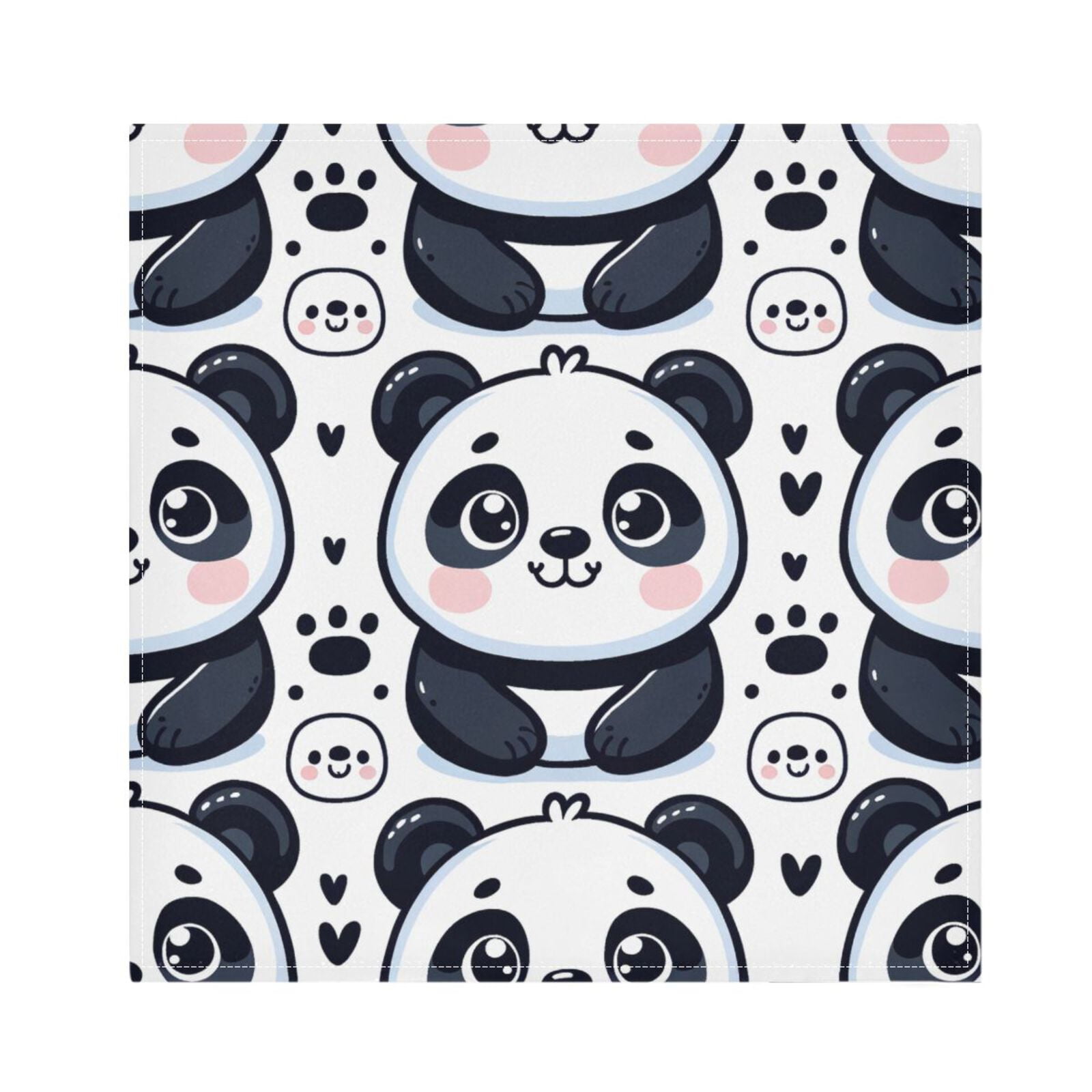 JSTEL Cute Cartoon Panda Cloth Napkins Set of 6, 20x20 Inch Washable and Reusable Napkin for Decoupage Dinner Party Everyday Use