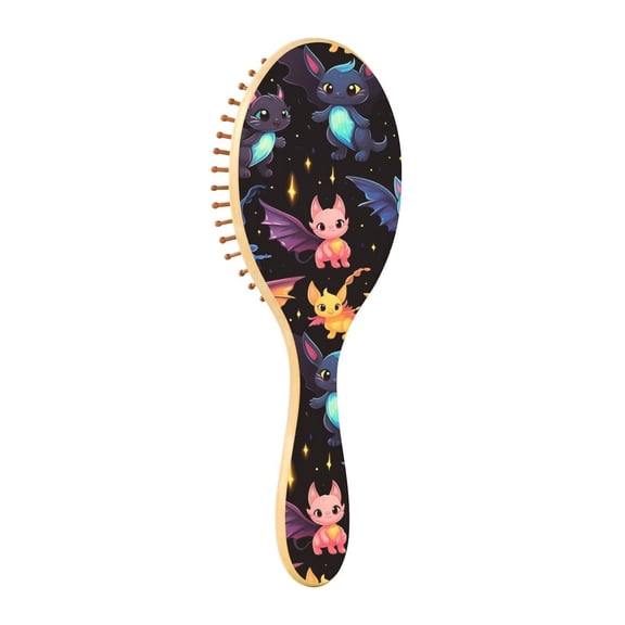 JSTEL Cute Cat Bat Halloween Hair Brush for Women Men Natural Wood Detangler Brushes for All Hair Types Hairbrush for Wet & Dry
