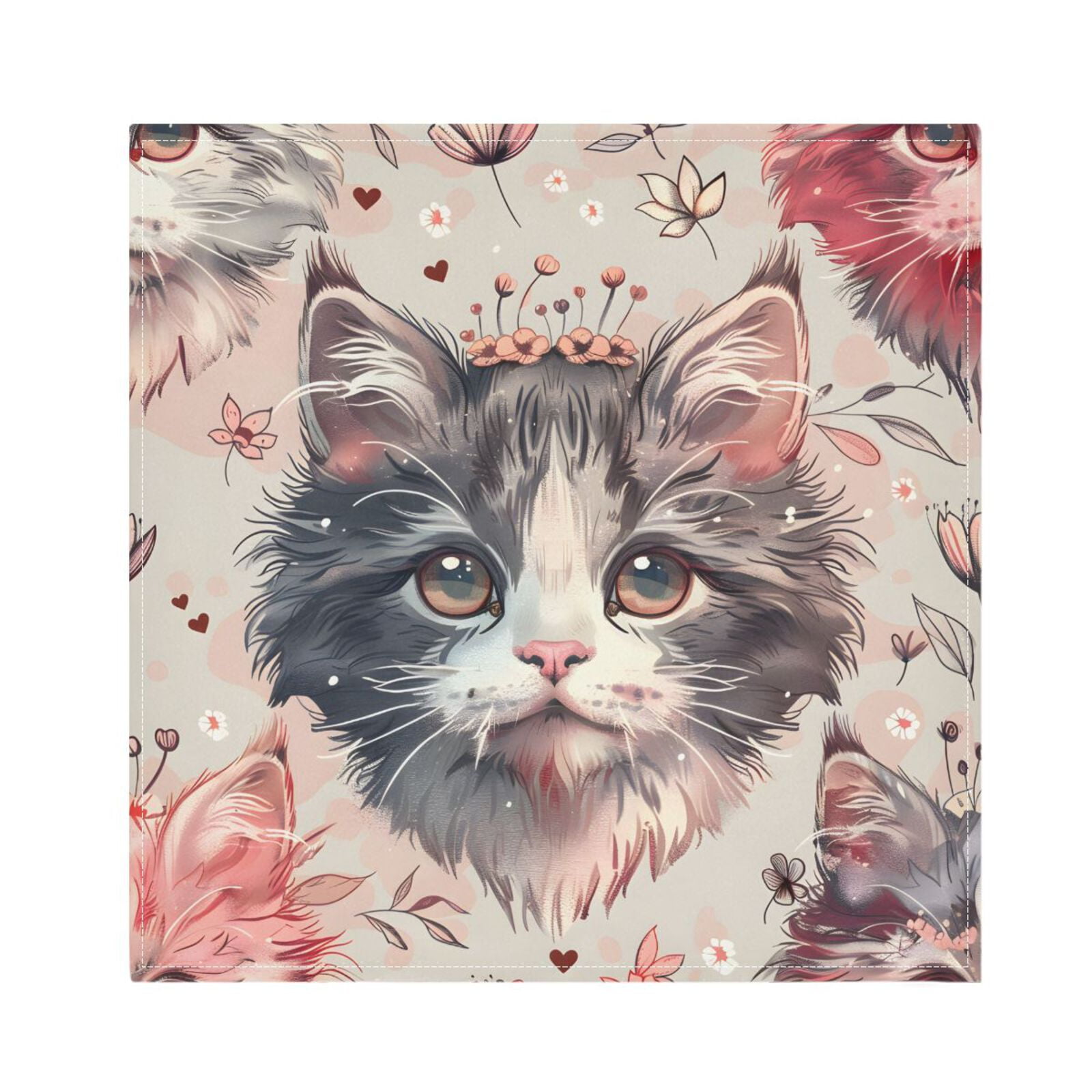 JSTEL Cute Cat Kitten Vintage Cloth Napkins Set of 6, 20x20 Inch Washable and Reusable Napkin for Decoupage Dinner Party Everyday Use