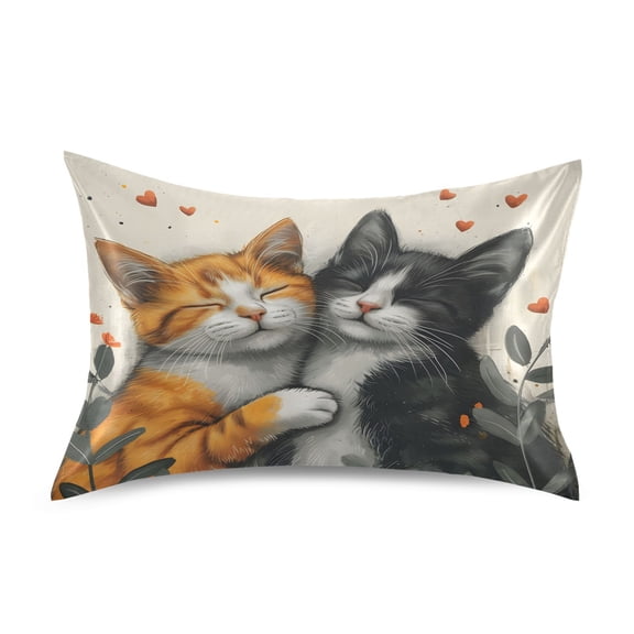 JSTEL Cute Cat Valentine Satin Pillowcase Standard Size Pillow Cases Envelope Closure Bed Pillow Cover, 20 x 26 inch