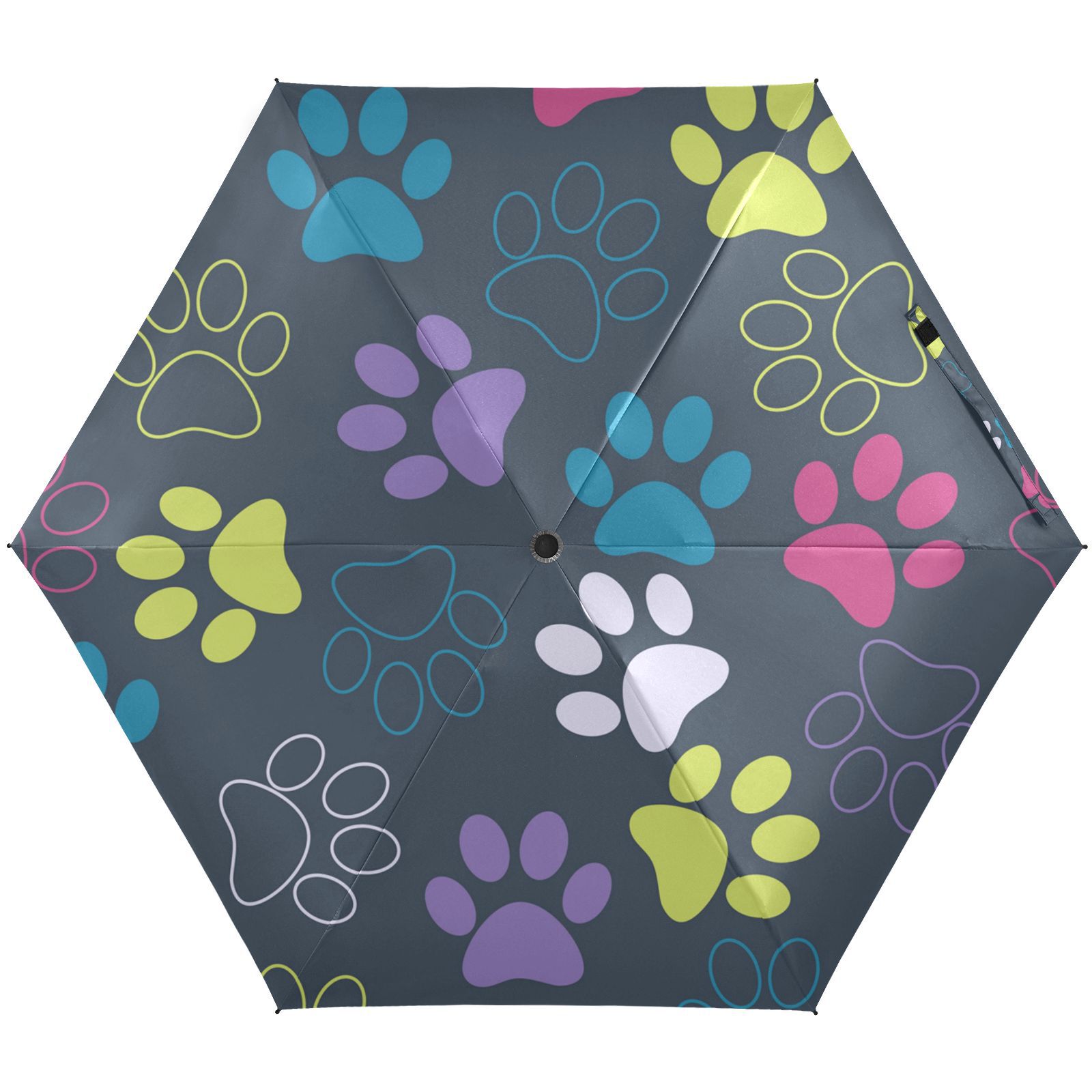 JSTEL Cute Colorful Dog Paw Print Folding Umbrella for Rain Sun Travel ...