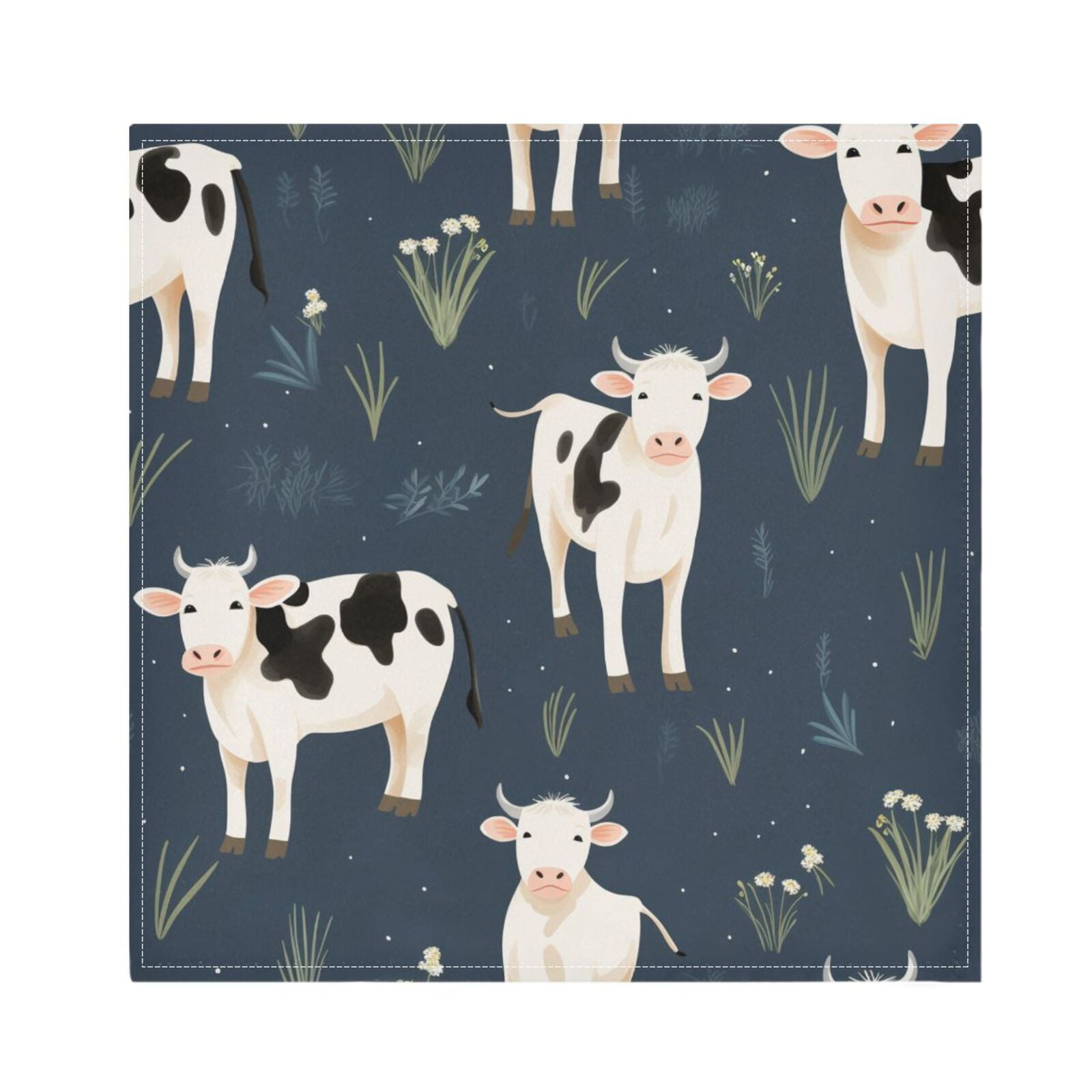 JSTEL Cute Cow Cloth Napkins Set of 6, 20x20 Inch Washable and Reusable Napkin for Decoupage Dinner Party Everyday Use