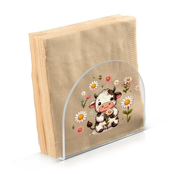 JSTEL Cute Cow Daisy Flower Napkin Holder for Table Cocktail Farmhouse, Paper Napkins Dispenser for Home Kitchen Coffee Shop Dining Room Decor