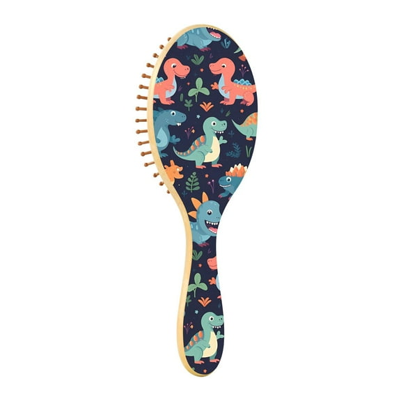 JSTEL Cute Dinosaur Baby Hair Brush for Women Men Natural Wood Detangler Brushes for All Hair Types Hairbrush for Wet & Dry