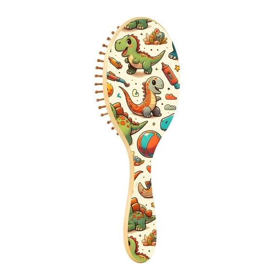 JSTEL Cute Dinosaur Cartoon Dino Hair Brush for Women Men Natural Wood Detangler Brushes for All Hair Types Hairbrush for Wet & Dry
