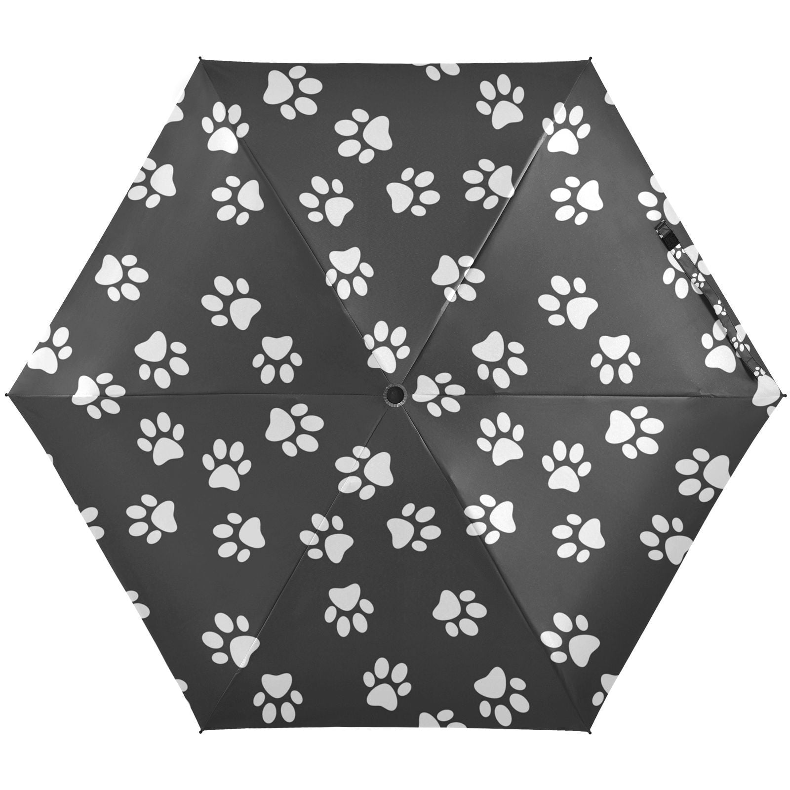 JSTEL Cute Dog Paw Print Black Folding Umbrella for Rain Sun Travel ...