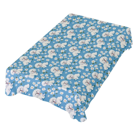 JSTEL Cute Dog Puppy Daisy Table Cloth Square 54 x 54 Inch Tablecloth Anti Wrinkle Table Cover for Dining Kitchen Parties