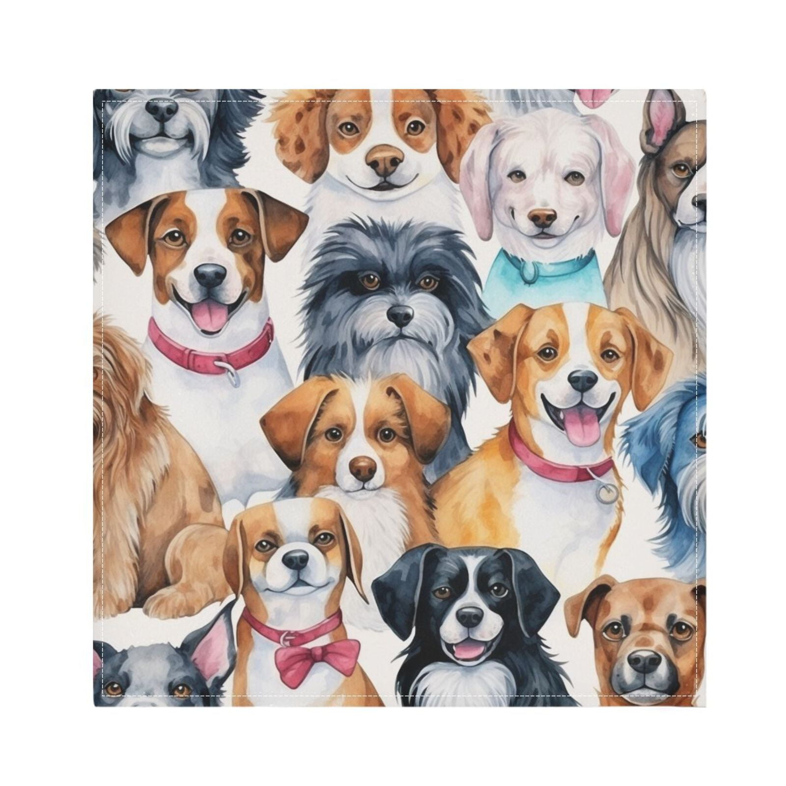 JSTEL Cute Dogs Puppy Prints Watercolor Cloth Napkins Set of 6, 20x20 Inch Washable and Reusable Napkin for Decoupage Dinner Party Everyday Use