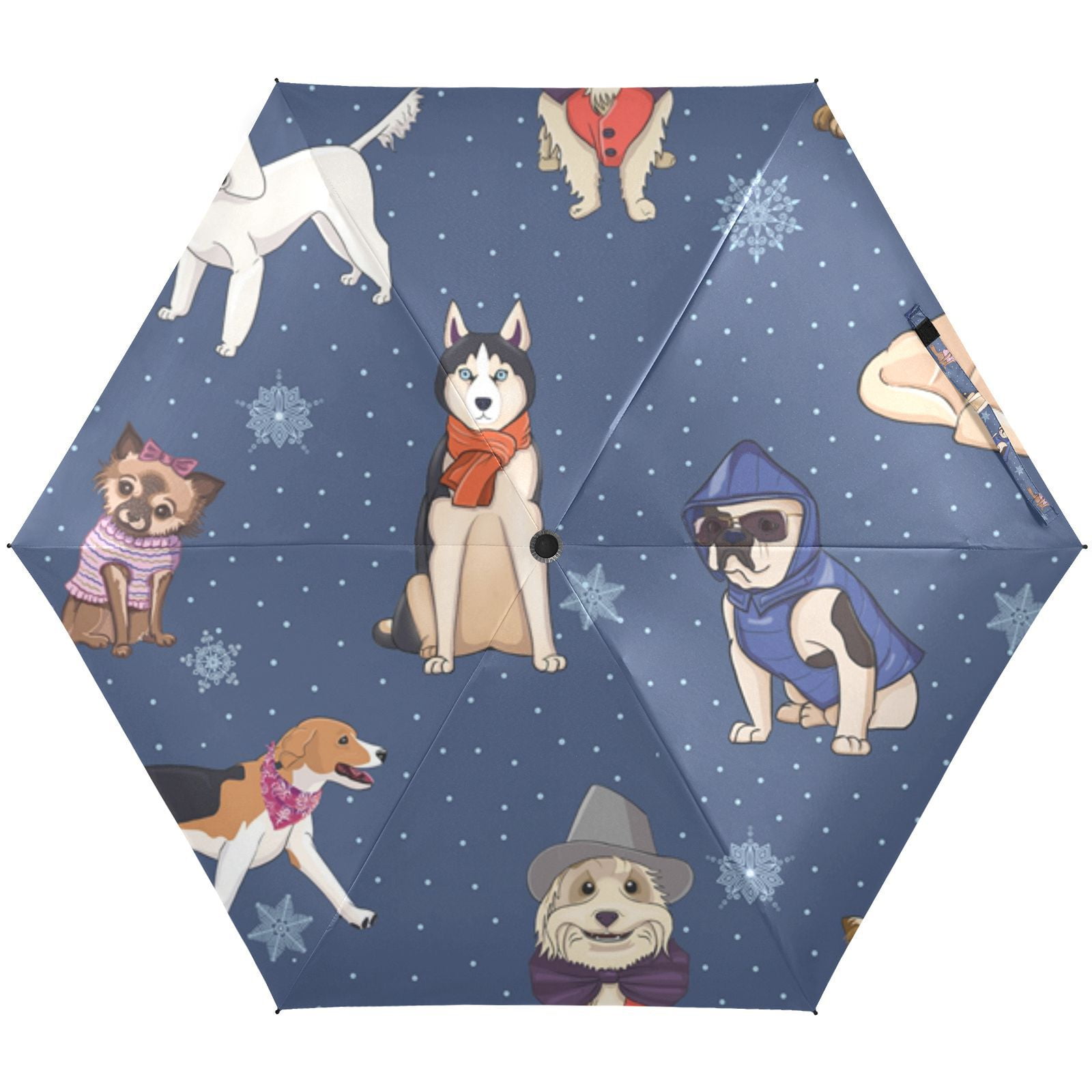 JSTEL Cute Doodle Dog Print Animal Folding Umbrella for Rain Sun Travel ...