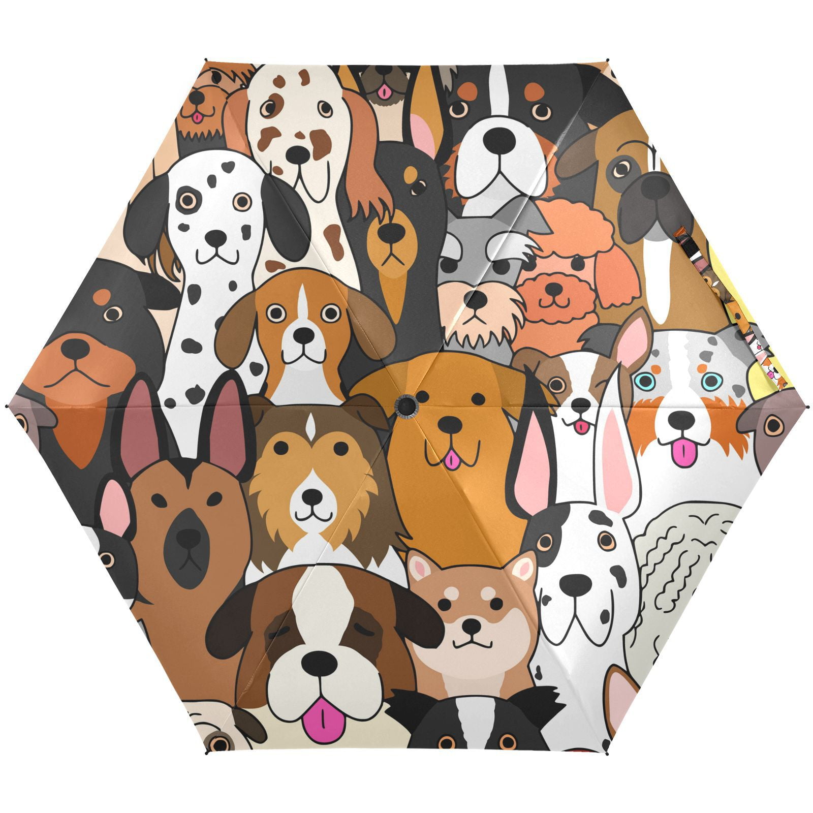 JSTEL Cute Doodle Dog Print Animal Folding Umbrella for Rain Sun Travel ...