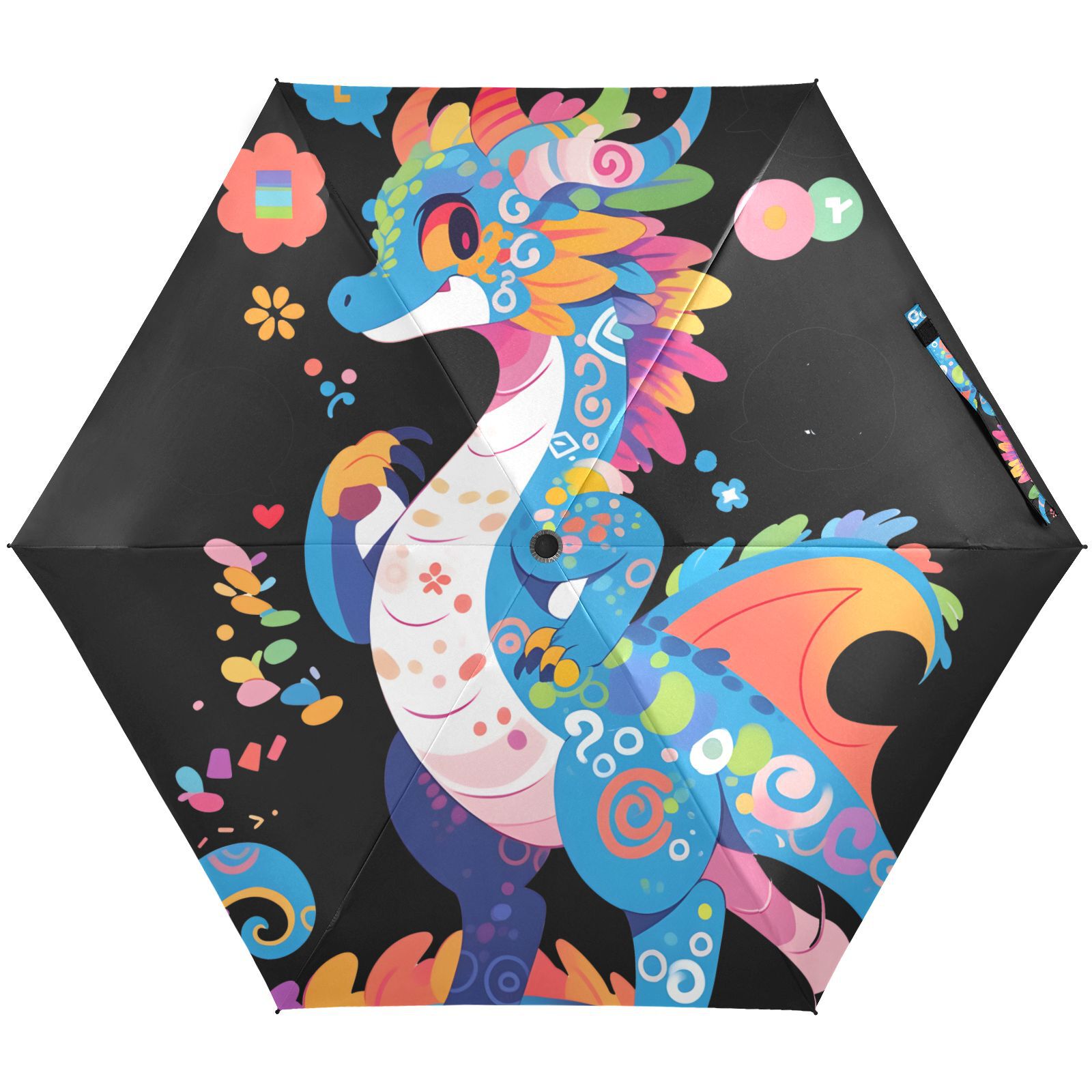 JSTEL Cute Dragon Cartoon Folding Umbrella for Rain Sun Travel 