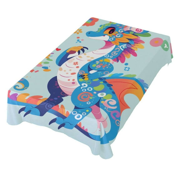JSTEL Cute Dragon Cartoon Table Cloth Rectangle 54 x 72 Inch Tablecloth Anti Wrinkle Table Cover for Dining Kitchen Parties