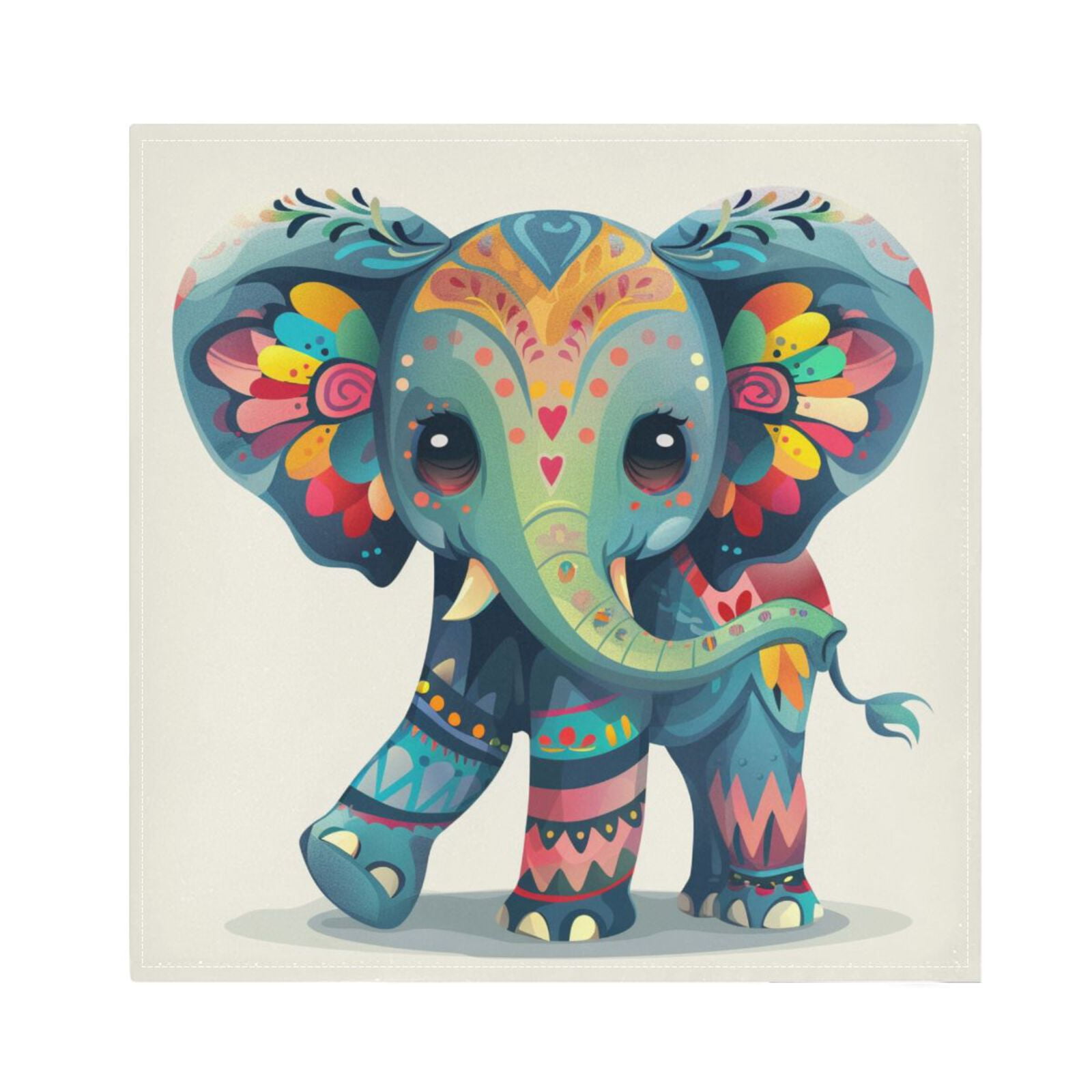 JSTEL Cute Elephant Boho Cloth Napkins Set of 6, 20x20 Inch Washable and Reusable Napkin for Decoupage Dinner Party Everyday Use