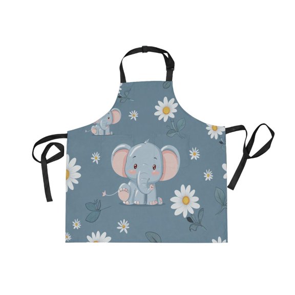 JSTEL Cute Elephant Daisy Flower Apron with 2 Pockets for Women Men Adjustable Garden Bib