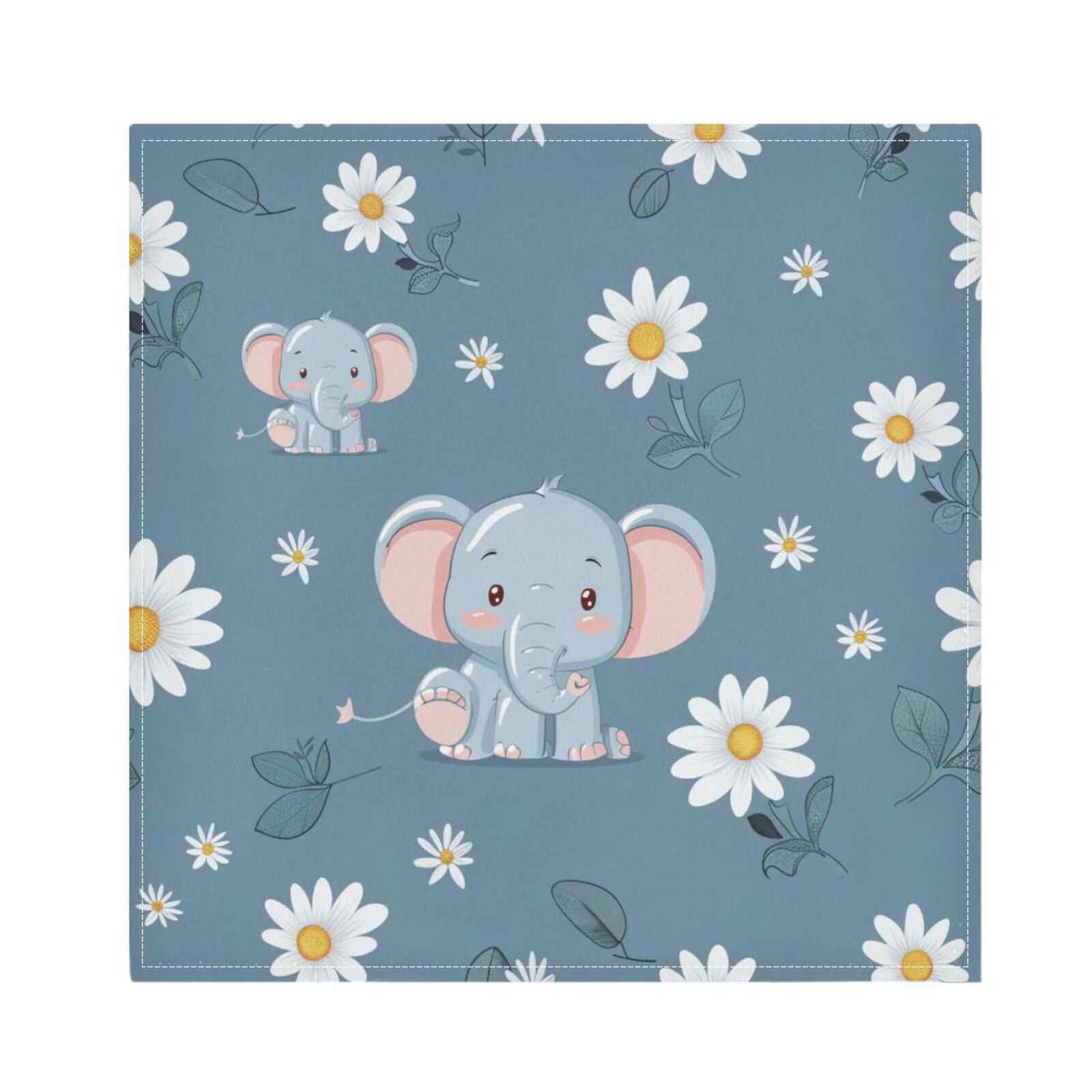 JSTEL Cute Elephant Daisy Flower Cloth Napkins Set of 6, 20x20 Inch Washable and Reusable Napkin for Decoupage Dinner Party Everyday Use