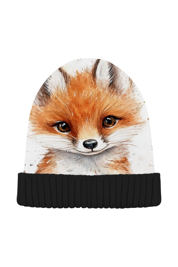 Cute Fox Baby Beanie for Women Men Winter Hat Reversible Skull Knit Cap