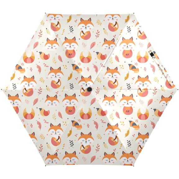 JSTEL Cute Fox Leaves Folding Umbrella for Rain Sun Travel Mini Lightweight Compact Umbrellas