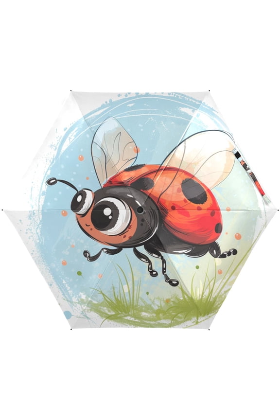 Cute Lady Bug Cartoon Folding Umbrella for Rain Sun Travel Mini Lightweight Compact Umbrellas