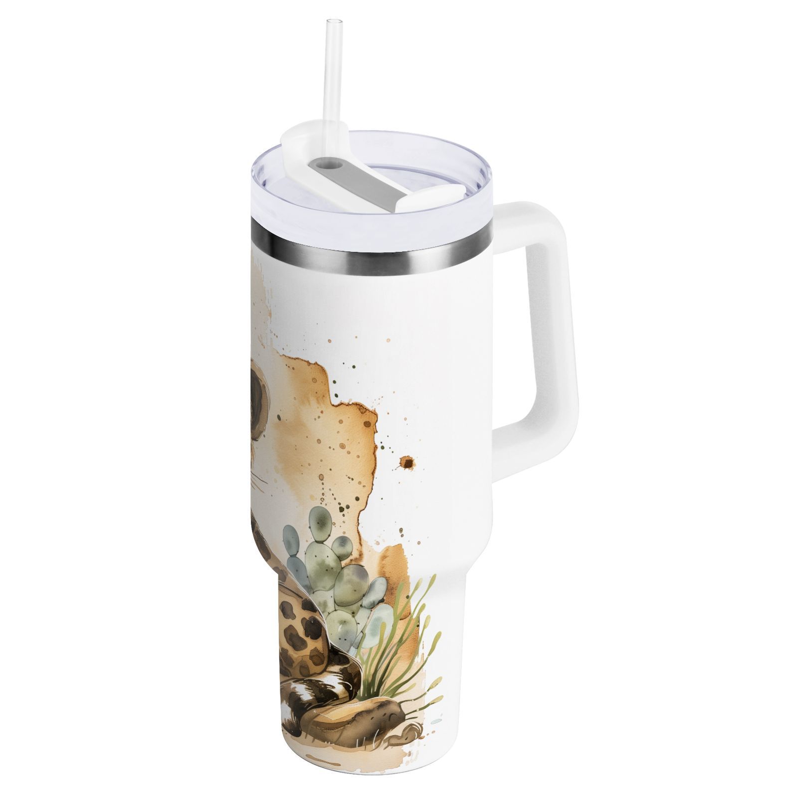 JSTEL Cute Leopard Baby 40 oz Tumbler Stainless Steel Water Bottle Vacuum Insulated Cup with Straw Lid & Handle For Travel Car Cup Holder