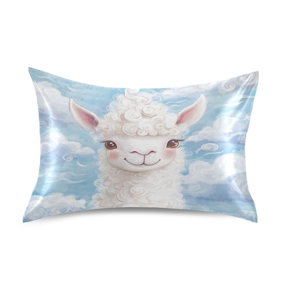JSTEL Cute Llama Alpaca Clouds Satin Pillowcase Queen Size Pillow Cases Envelope Closure Bed Pillow Cover, 20 x 30 inch