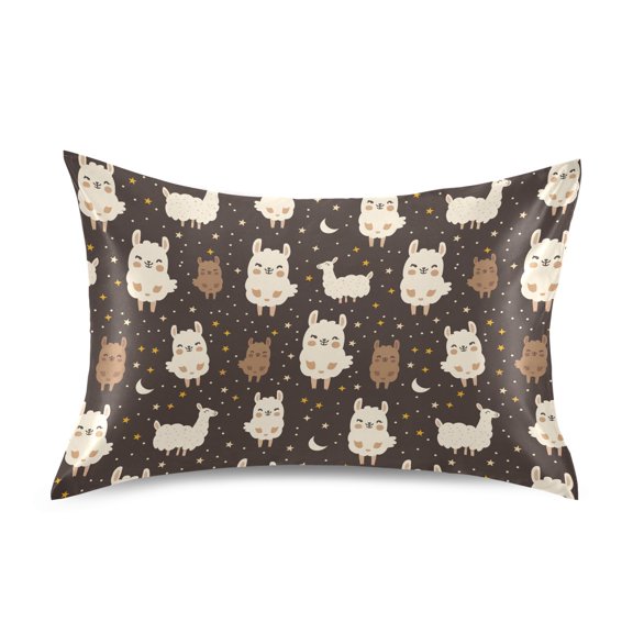 JSTEL Cute Llama Alpaca Stars Satin Pillowcase Queen Size Pillow Cases Envelope Closure Bed Pillow Cover, 20 x 30 inch