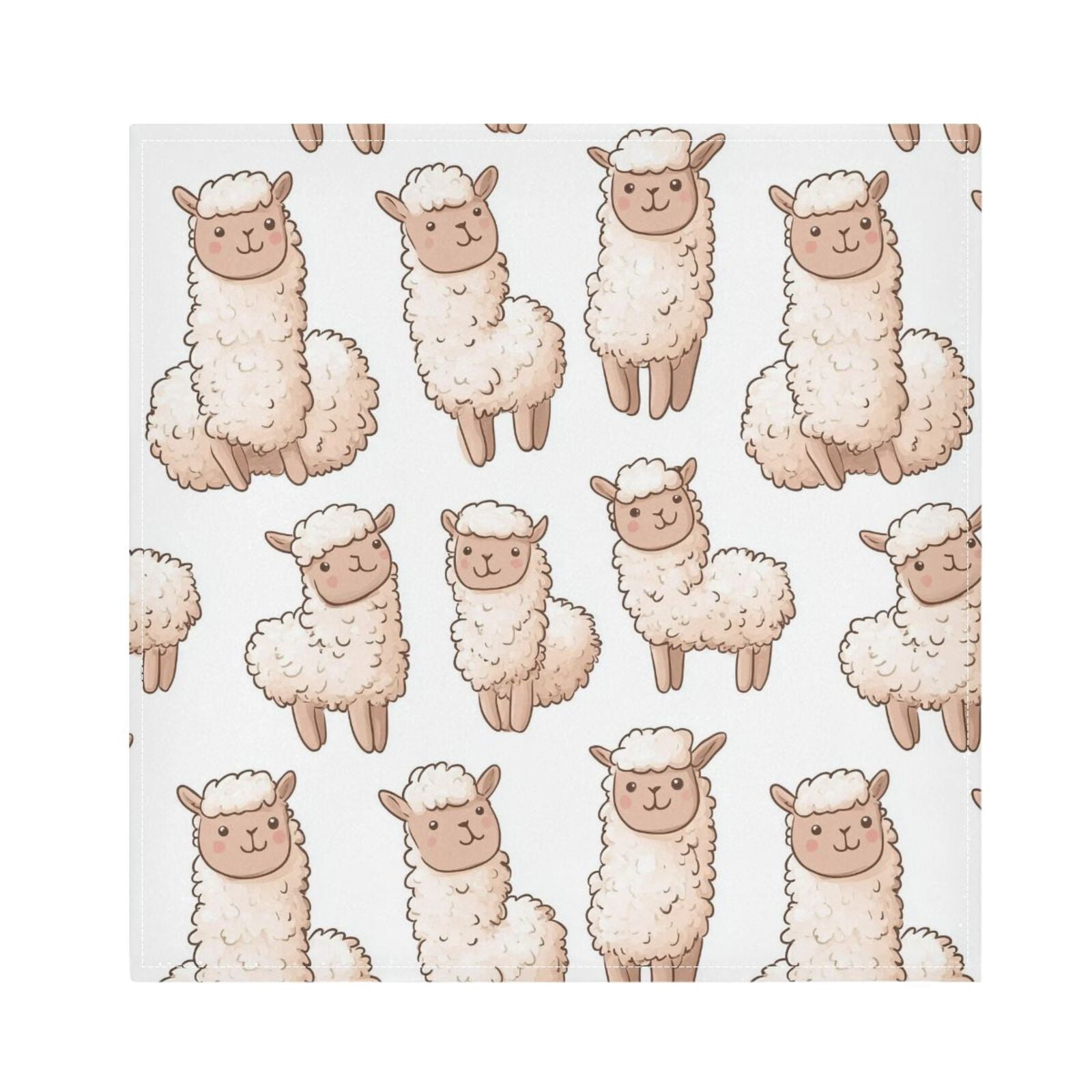 JSTEL Cute Llama Sheep Cloth Napkins Set of 6, 20x20 Inch Washable and Reusable Napkin for Decoupage Dinner Party Everyday Use