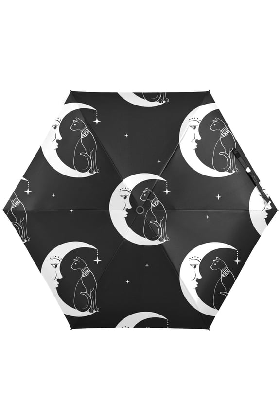 Cute Magic Moon Cat Folding Umbrella for Rain Sun Travel Mini Lightweight Compact Umbrellas