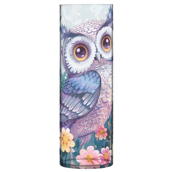 JSTEL Cute Owl Print Flowers Flower Vase Decorative Floreros for Home Decor Bedroom Living Room Office Table Shelf Bathroom