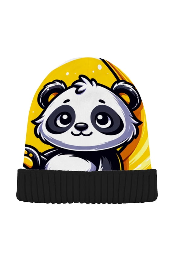 Cute Panda Crescent Moon Beanie for Women Men Winter Hat Reversible Skull Knit Cap