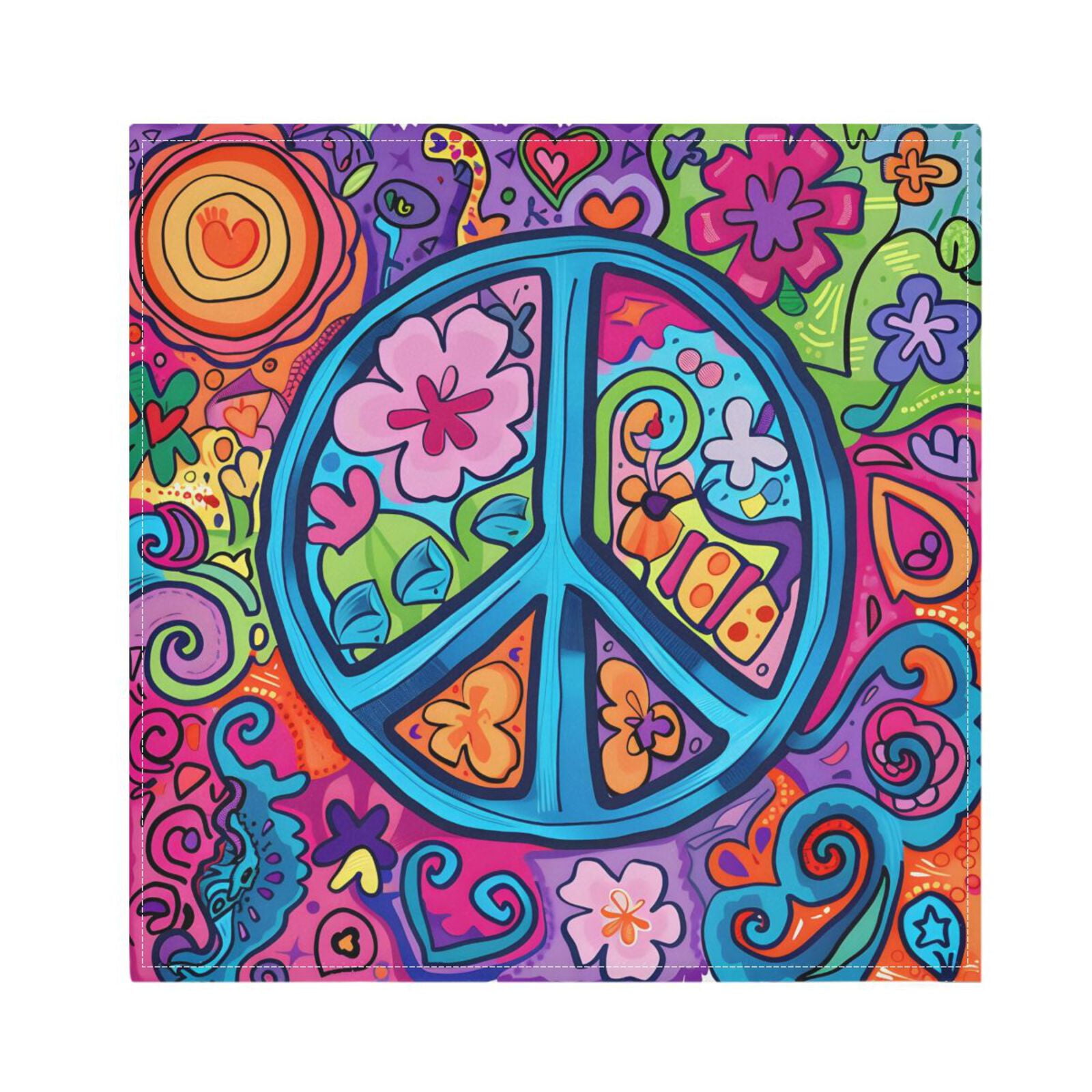 JSTEL Cute Peace Sign Cloth Napkins Set of 6, 20x20 Inch Washable and Reusable Napkin for Decoupage Dinner Party Everyday Use