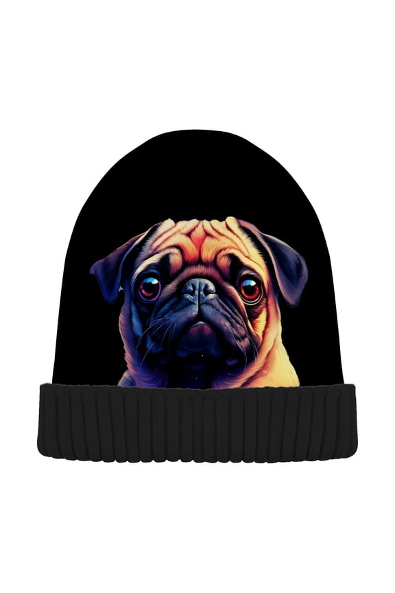 Cute Pug Dog Galaxy Beanie for Women Men Winter Hat Reversible Skull Knit Cap