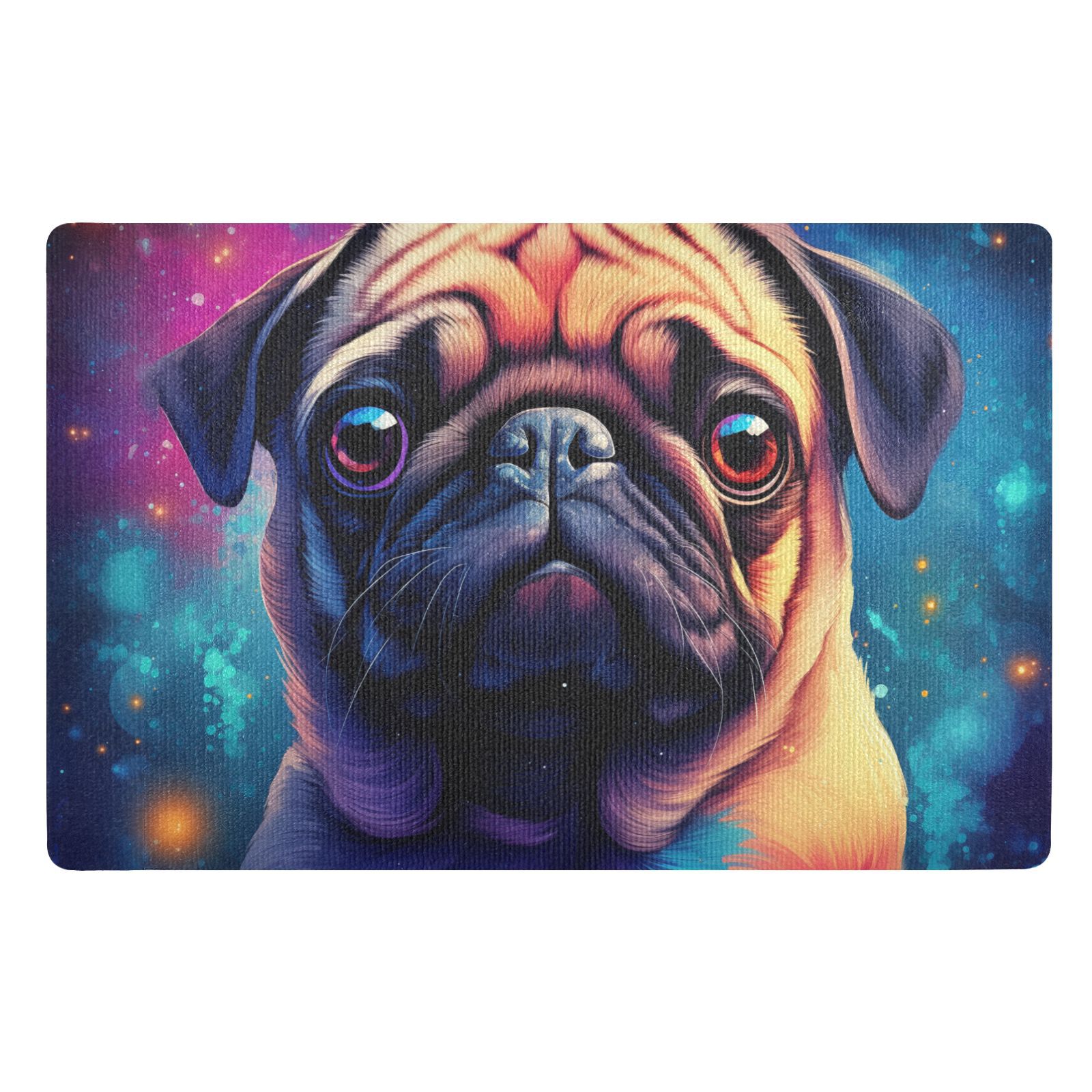 JSTEL Cute Pug Dog Galaxy Front Door Mat Outside Entrance 32x20 Inch Doormat for Outdoor Indoor Washable Non Slip Floor Mats