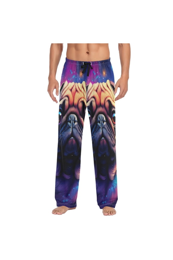 Cute Pug Dog Galaxy Men's Sleepwear Mens Pajama Pants Bottoms with Pockets, L