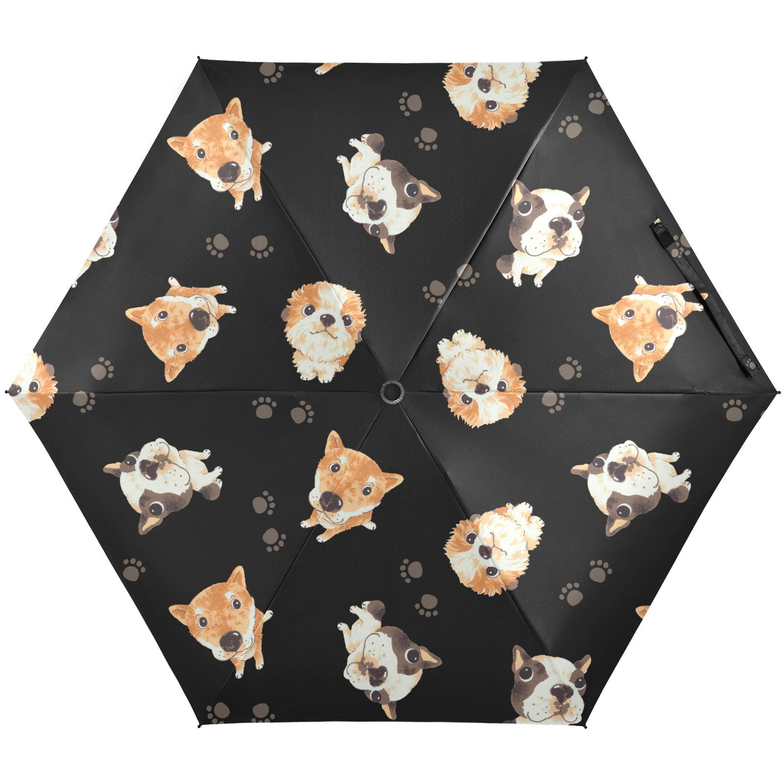 JSTEL Cute Puppy Dog Print Animal Folding Umbrella for Rain Sun Travel ...
