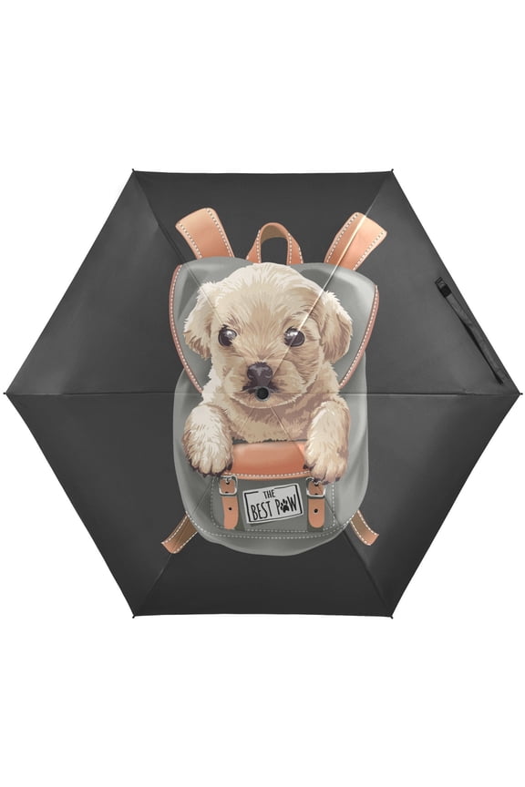 Cute Puppy Dog in Backpack 3d Folding Umbrella for Rain Sun Travel Mini Lightweight Compact Umbrellas