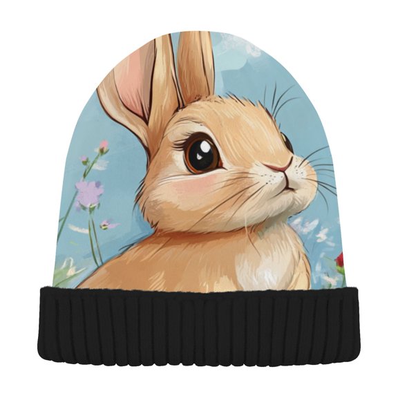 JSTEL Cute Rabbit Bunny Daisy Beanie for Women Men Winter Hat Reversible Skull Knit Cap