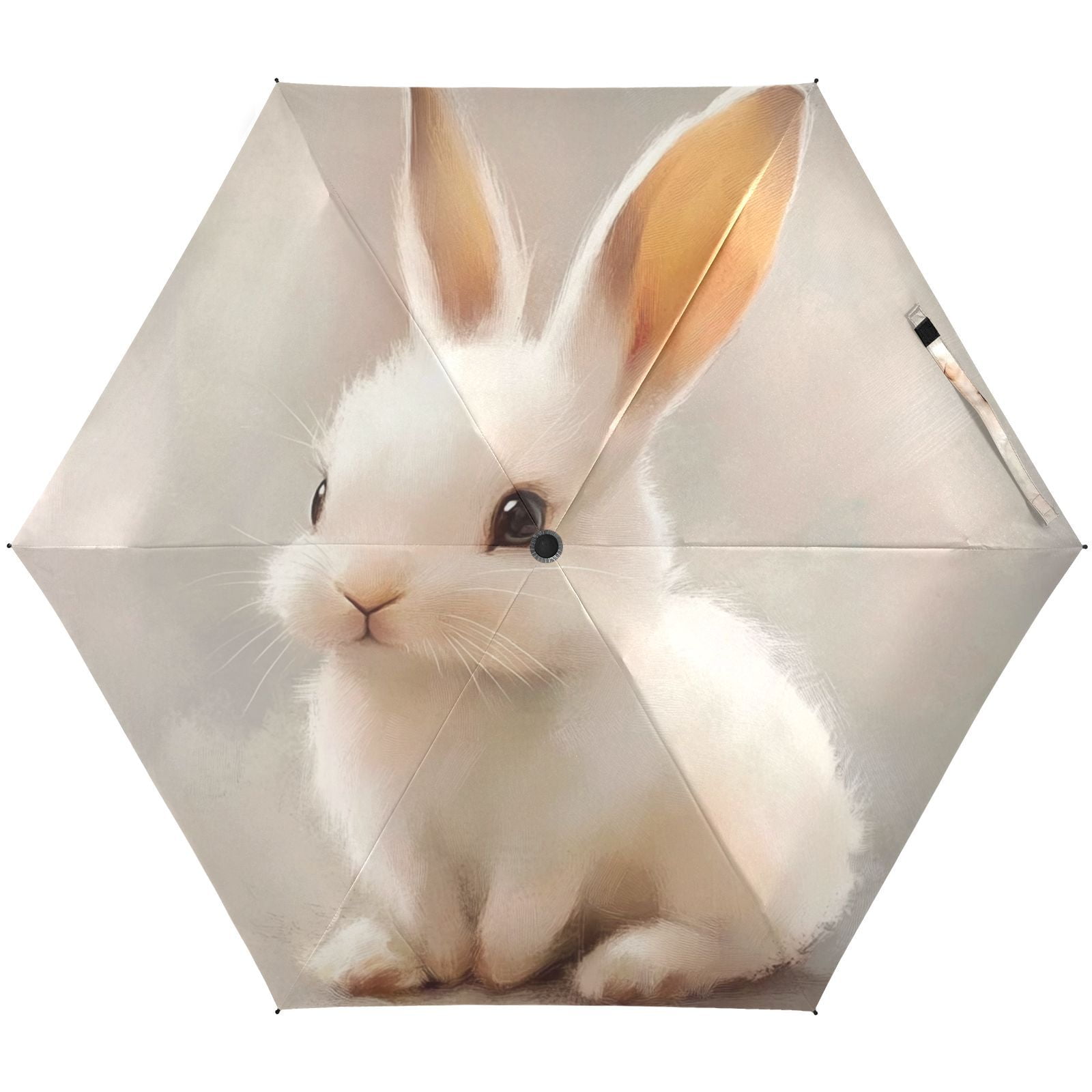 JSTEL Cute Rabbit Bunny Folding Umbrella for Rain Sun Travel Mini Lightweight Compact Umbrellas