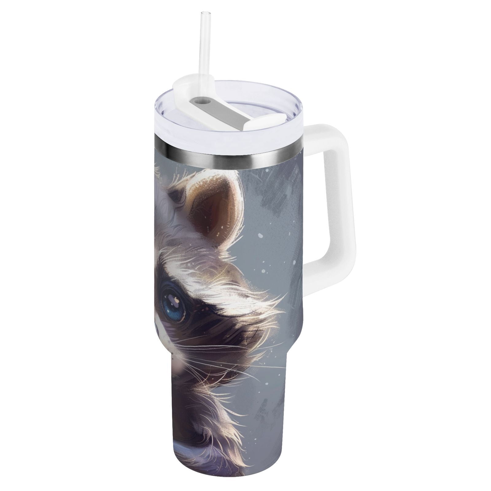 JSTEL Cute Raccoon Baby Animal 40 oz Tumbler Stainless Steel Water Bottle Vacuum Insulated Cup with Straw Lid & Handle For Travel Car Cup Holder