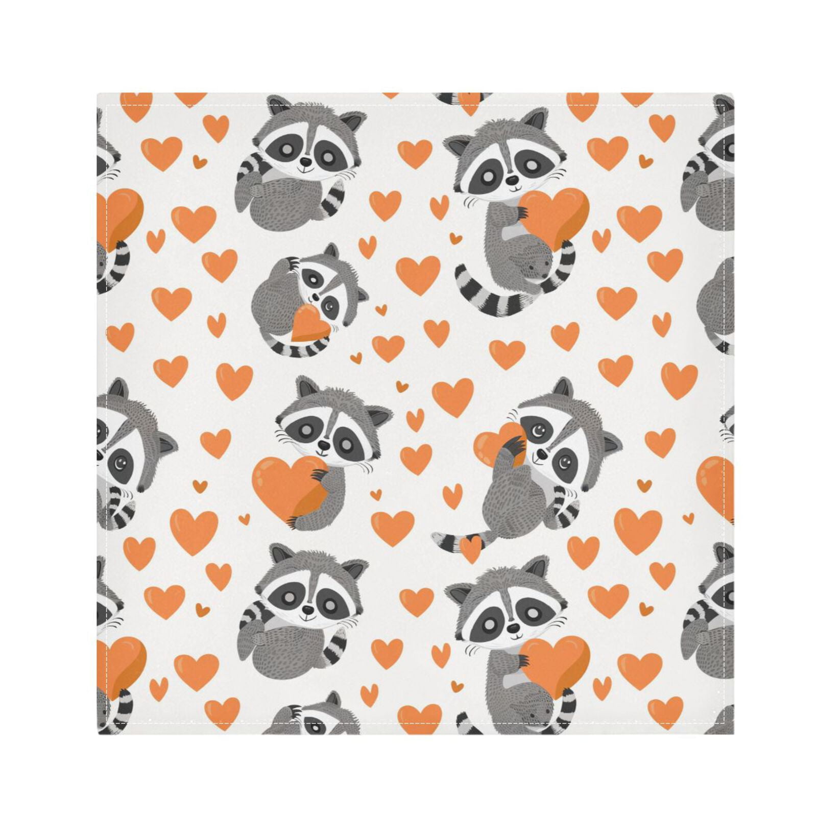 JSTEL Cute Raccoon Orange Heart Cloth Napkins Set of 6, 20x20 Inch Washable and Reusable Napkin for Decoupage Dinner Party Everyday Use